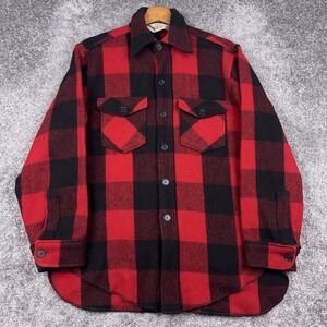 VTG Woolrich Shirt Men's Medium Mackinaw Flannel Buffalo Plaid Wool Tweed USA